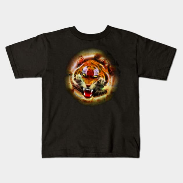 Cosmic Fire Tiger Roar Kids T-Shirt by BluedarkArt